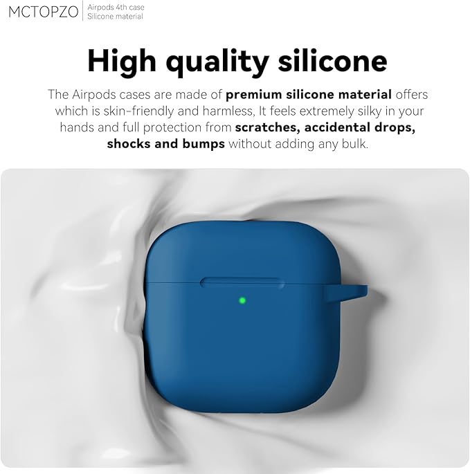 for AirPods 4 Case 2024 Come with Cleaner Kit,Soft Silicone Protective Cover for Apple AirPods 4th Generation Cases with Keychain,Compatible with AirPod 4 Case for Women Men-Lake Blue