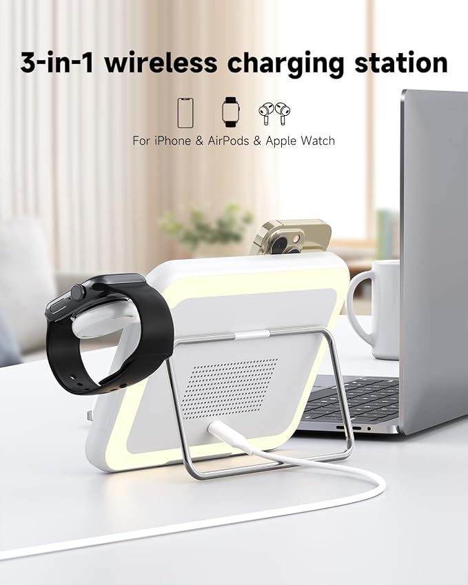 3 in 1 Wireless Charging Station for Apple Magnetic Charger Station for iPhone 16/15/14/13/12 & Apple Watch& Airpods (White)
