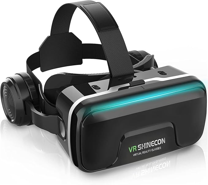 VR Headset with Built‑in Headphones – 120° FOV Aspherical Lenses for 3D Movies & Games (Smartphone Compatible)