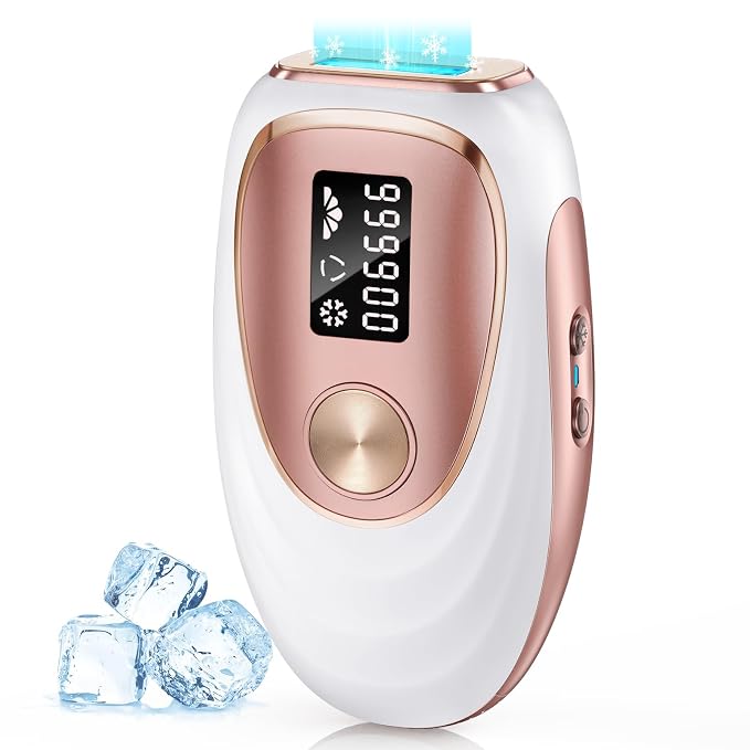 IPL Laser Hair Removal Device for Women & Men - Home 45°F Ice-Cooling Contact for Painless & Long-Lasting Results, 86% Hair Reduction in 3 Weeks for Full Body & Bikini Line, White Rose Gold