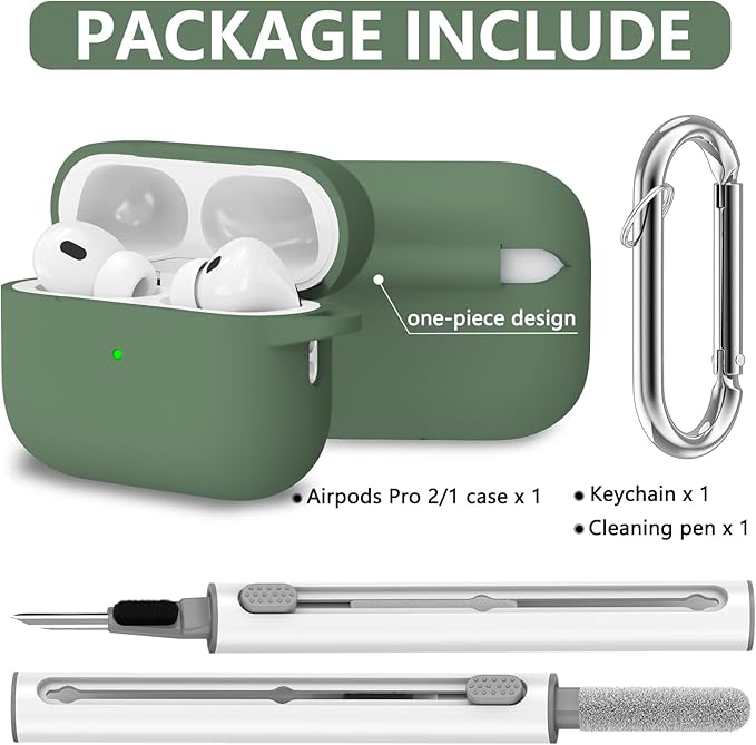 Ljusmicker for AirPods Pro Case Cover with Cleaner Kit,Soft Silicone Protective Case for Apple AirPod Pro 2nd/1st Generation Case for Women Men,AirPods Pro Case Accessories with Keychain-Sprout Green