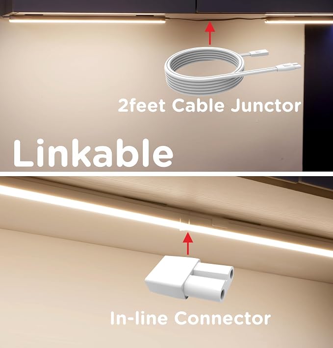 Under Cabinet Lighting Plug in 12in 2Pack AC120V 3CCT 3000/4000/5000K, Super Bright,Linkable Under Counter Lights for Kitchen, Ultra Slim LED Cabinet Light,ETL White