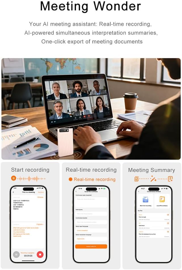 AI Voice Recorder, App Control, Transcribe & Summarize with AI Technology, 64GB Memory, One-Touch Recording, Audio Recorder for Lectures, Meetings, Calls with Protective case