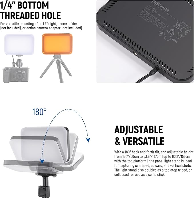 NEEWER Basics BP66 2 Pack LED Video Light Panel Lighting Kit + KM20 Wireless Lavalier Microphone System for iPhone Android Phone Computer Tablet, White