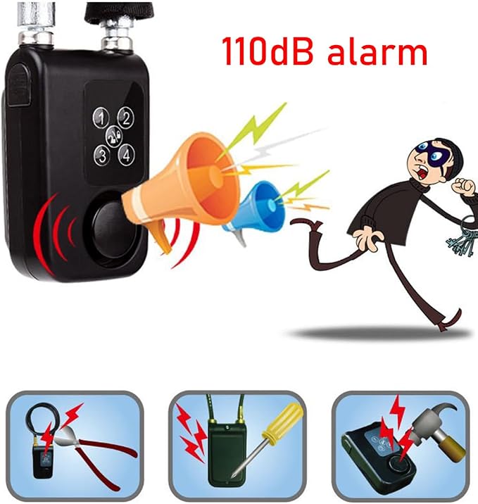 Mengshen Bike Alarm Antitheft Lock with Tracker Remote Control PIN Code Red | Remote Control & PIN Code Access, 10mm Anti-Theft Chain, Motorcycle Bike Stroller Gate, Waterproof