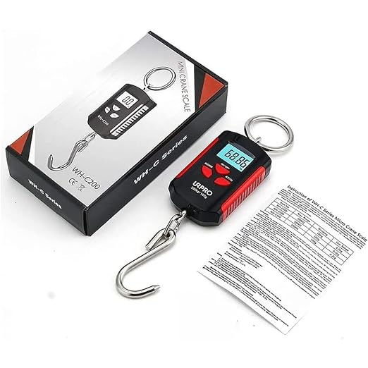 Digital Luggage Scales, 200kg/100g Mini Crane Scale Portable Heavy Duty Crane Scale LCD Display with Backlight Industrial Digital Scales (Color : Red, Size : 200Kg/100g)(Red)
