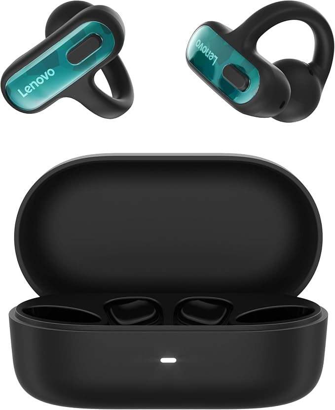 Lenovo Open Ear Clip On Earbuds X500 Bluetooth 6.0 Wireless Earbuds with 11 mm Drivers, Open Ear Ergonomic Design, Dual Device Connectivity, Built in Mic, Fast Charge, Black