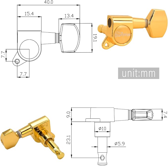 FretJoyB 18:1 Guitar Tuning Pegs 3x3 Standard Guitar Tuners Tuning Keys Replacement for Acoustic or Electric Guitars-Gold(3 Right+3 Left)