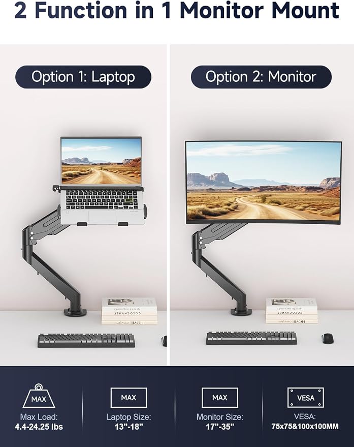 Suptek Laptop Desk Mount,Fully Adjustable Monitor and Laptop Mount Stand for 13-18 Inch Notebook and 17-35 inch Monitor Screen,Holds 24.25lbs with Vented Tray