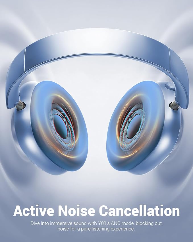 Wentronic Y01 Wireless Noise Canceling Headphones Bluetooth 5.3 Over Ear Headphones with Microphone, Hi-Res Audio, 48H Playtime, Foldable Comfortable Earpads,Compatible with iOS,Android,PC, Blue