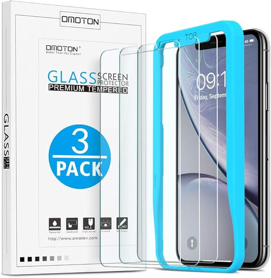 OMOTON 3 Pack Designed for iPhone 11 and iPhone XR Screen Protector (6.1"), Enhanced Tempered Glass Protection, Case Friendly Anti Scratch Bubble Free Ultra Resistant