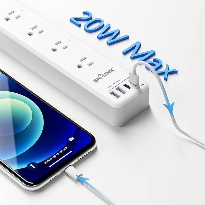 BN-LINK Smart WiFi Power Strip Surge Protector, 6 Individually Controlled Outlets, 4 USB Ports with 20W USB-C Fast Charging, Alexa & Google Home Compatible, App Timer Control
