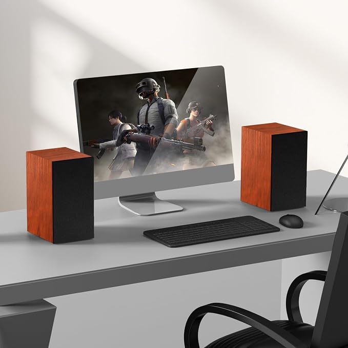 Elimavi Powered Bookshelf Speakers, 30W X 2 Turntable Speakers with 4 Inch Woofer, Record Player Speakers with AUX Input for PC and TVs,Wood Grain Color for Wall Mounting