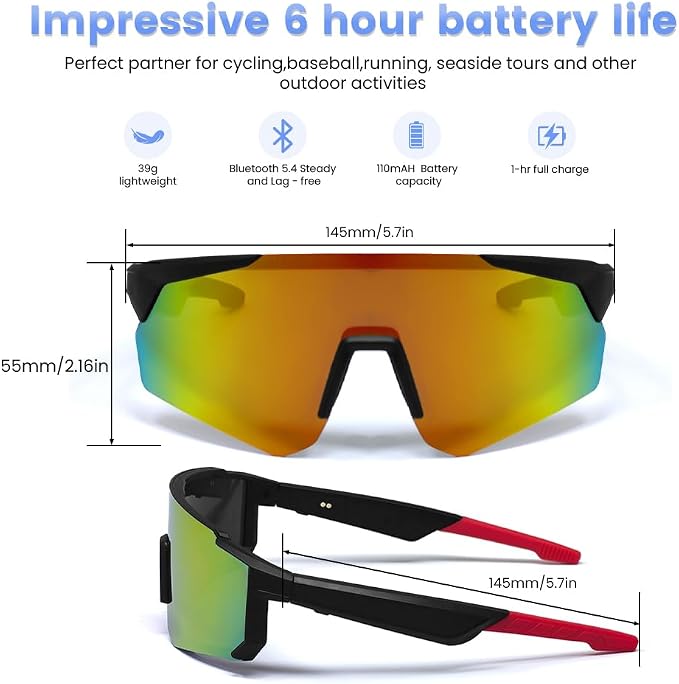Sport Smart Glasses,Polarized Bluetooth Sunglasses for Men, Women,Built-in Mic & Open Ear Music Speakers,UV Protection Running Baseball Sunglasses,Cycling Glasses(Orange)