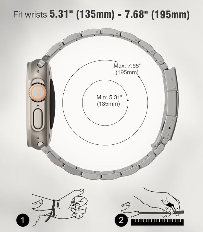 Titanium Band Replacement Compatible with Apple Watch Band Ultra 3 Ultra 2/Ultra 49mm,iWatch Series 11/10 46mm,9/8/7 45mm,SE3/SE2/SE/6/5/4 44mm,3/2/1 42mm, Anti-Scratch, Natural Titanium