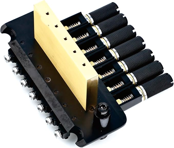 10.5mm 7-String Headless Electric Guitar Bridge, 2 point tremolo bridge - Brass Block Saddle Hardened Steel Plate,Fit for 7 String Headless Electric Guitar Replacement parts（All Black）