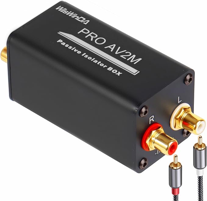 Pro AV2M-RCA Noise Isolator Audio Hum Eliminator (No Affects Bass) Noise Filter Aluminum Shell Ground Loop Noise Isolator for HiFi Stereo Home Theater Car Audio Player Plug&Play