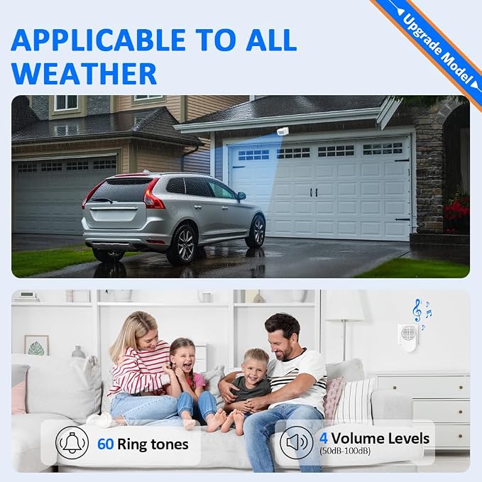 Driveway Alarms Wireless Outside Weatherproof - Motion Sensor Alarms System Motion Detector Plug-in Receiver Loud Chimes Security Alert Monitor System 500FT Long Range Outdoor Detection