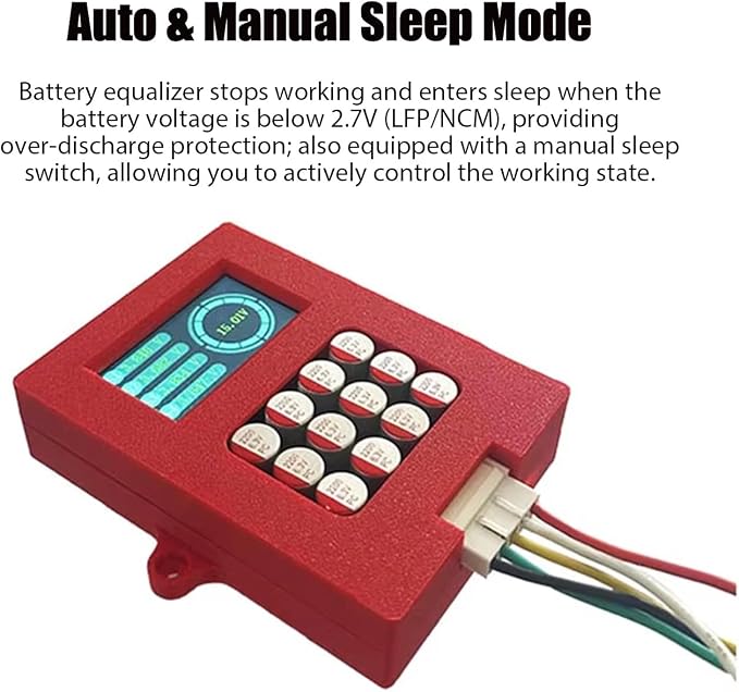 5A 4S LiFePo4 & NCM Active Battery Balancer, 12V, 0-5.5A Adaptive, Digital Voltage Display (DS0855), Red, Type A/B Plug
