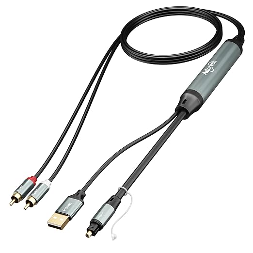Adoreen Unidirectional 2 RCA Input to SPDIF/Toslink Output Optical Adapter Cable 10 Ft, Analog to Digital Audio Converter, 48Khz/96Khz for Turntable CD DVD to Soundbar TV Home Theater System