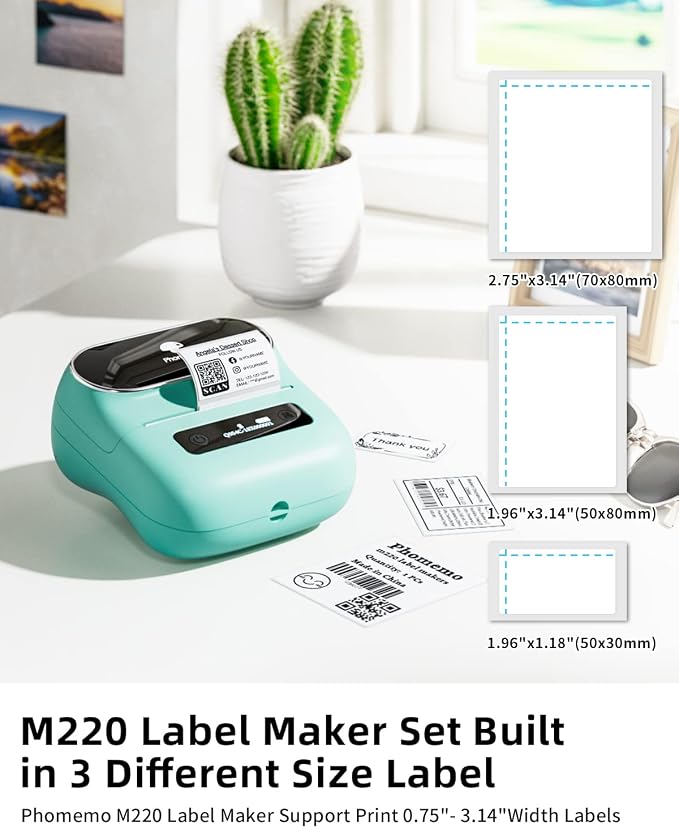 Phomemo M220 Label Maker & 1 Roll Brown Thermal Labels, 1.96" x 1.96"(50x50mm)