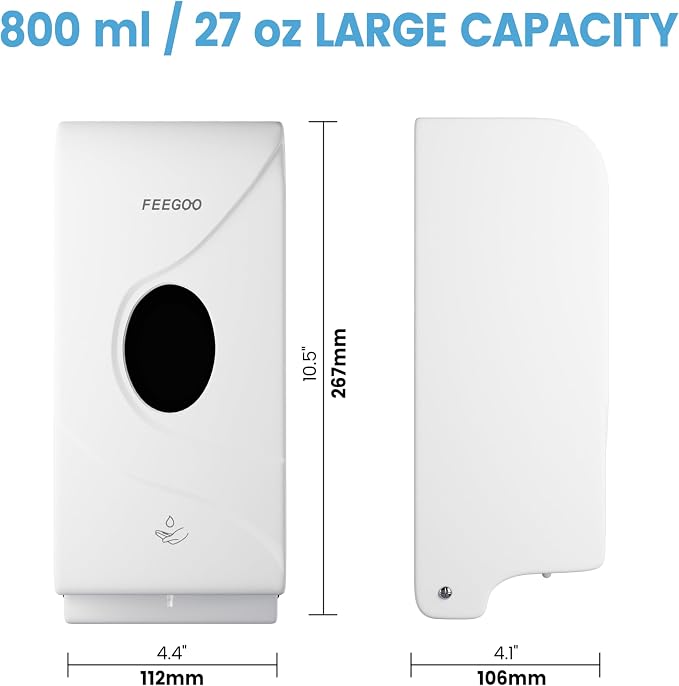 Automatic Wall Mounted Soap Dispenser, 27 fl oz / 800 ml Touchless Refillable Soap Dispenser for Commercial Restrooms, Offices, Hotels, Restaurants and Kitchens