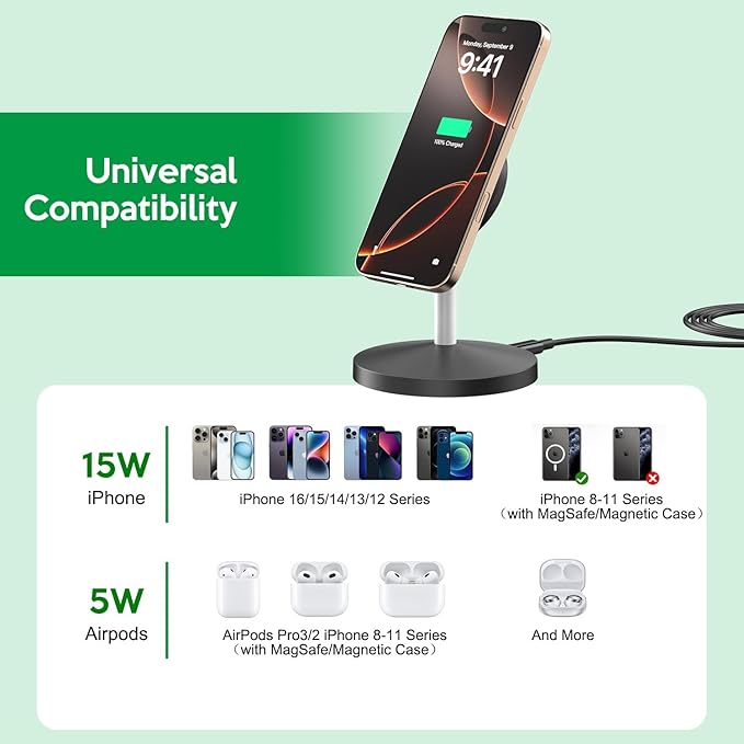 Wireless Charging Stand,2 Pack Wireless Charging Station Mag-Safe Charger Stand with 6Foot USB C Cable,iPhone Charger Stand Charging Station for iPhone 17 Pro Max/17Air/16 Plus/16 Pro Max/15/14/13/12
