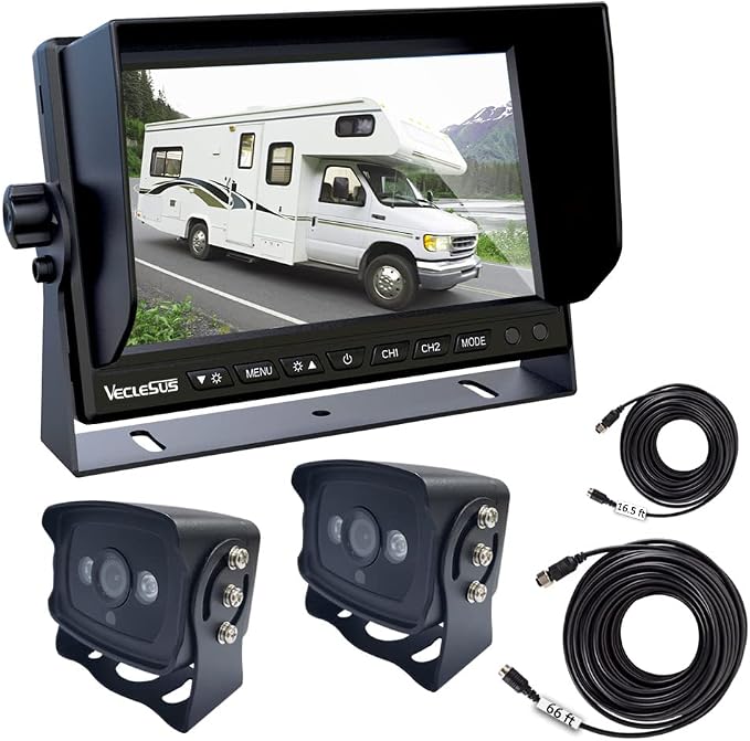 VMS Backup Camera System + VC5 1080P Backup Camera 7" Wide IPS Monitor Night Vision Waterproof 1080P Wired Backup Camera for Trucks, Buses, RVs