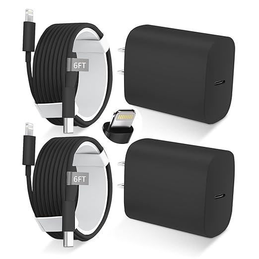 DiHines Phone 14 13 12 11 Fast Charger,6FT Long Fast Charging Lightning Cable with 20W USB C Charger Block for Phone 14/14 Pro Max/13/13 Pro Max/12/12 Pro Max/11/11Pro/XS/Max/XR/X,Pad,Black