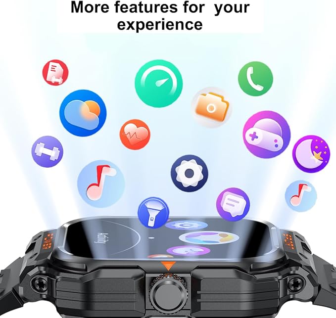 Military Smart Watch with Earbuds for Men and Women,2'' Tactical Display,Sport Modes,Fitness Tracker,Heart Rate,Answer/Make Call, Sleep Monitor, SmartWatch Built-in Headphone Combo,iOS & Android
