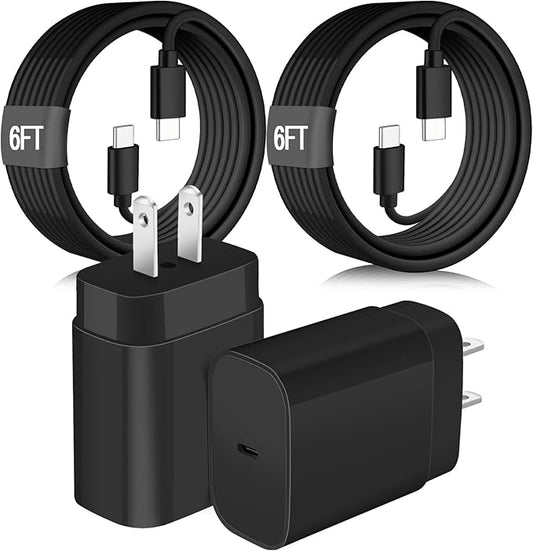 Super Fast USB C Charger for Samsung,25W Samsung Charger Fast Charging Block,2Pack Quick Android Phone Charger 6FT Long Type C Charging Cord for Samsung Galaxy S26 Ultra/S26+/S24+/S23 FE/S22/S21+/S20