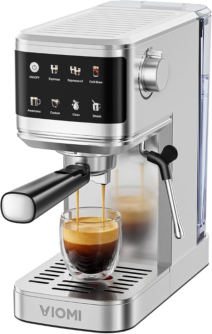 VIOMI T1A Pro Espresso Machine 20 Bar, Compact Espresso Maker with Milk Frother, Stainless Steel Coffee Maker with NTC Temp Control, Cold Brew Coffee Machine for Home Barista, Silver