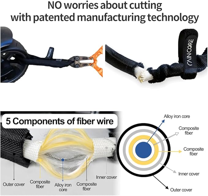 RAINCORE Keyed Bike Cable Lock – Lightweight Cut-Resistant Composite Fiber Security Cable – Anti-Theft Heavy Duty Bicycle Lock – 24inch (60cm), 0.31lb – Patented in Korea (24 inch)
