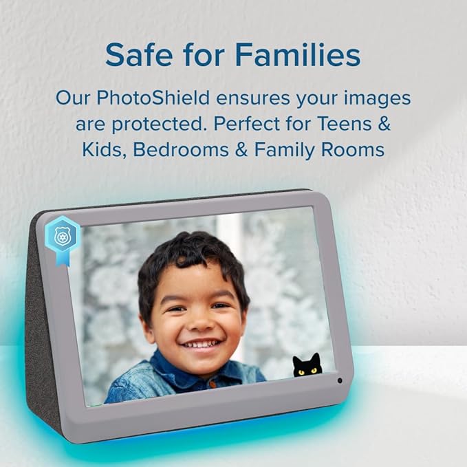 PhotoShare MyLuma LED 7” WiFi Digital Photo Frame with LEDs and Soft Touch Back Panel | Send Photo or Video from Phone to Digital Picture Frame | Stardust Grey Finish