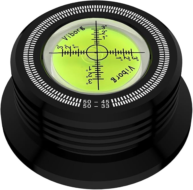 Viborg LP528B Record Weight Phono LP Disc Stabilizer, Black 50Hz Turntable Level, 280G (9.9 OZ) HiFi 3 in 1 Vinyl Clamp Strobe Speed Record Puck with Bubble Leveling (50Hz, Black)