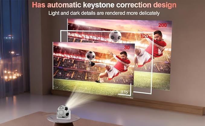 Mini Projector with WiFi & Bluetooth, 1080P 4K Support Smart Projector Portable 180° Rotatable Auto Focus & Keystone Voice Remote Control, Football Movie Home Theater Outdoor Bedroom Use