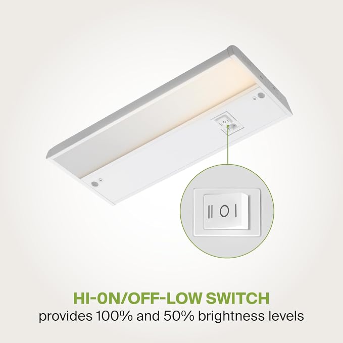ASD LED Under Cabinet Lighting Plug in or Hardwired 9 Inch, Dimmable Under Cabinet Lights with High/Low/Off Switch, 3CCT 2700K-4000K, Linkable Under Counter Lights for Kitchen, ETL Listed, White