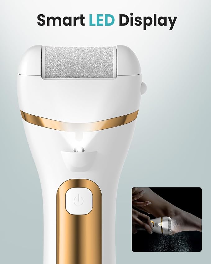PUBOO Foot Callus Remover Electric 10000 RPM 3-Speed IPX7 Recharge Pedicure Kit for Hard Skin Women & Men Portable Multi-Roller File Grinder Sander Scrubber, LED Display for Wet & Dry Mathers Day Gift