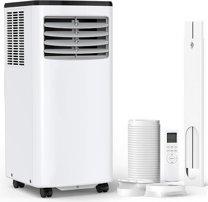 Electactic 8000 BTU Portable AC, 3-in-1 Air Conditioner with Dehumidifier & Cooling Fan, Remote Control, LED Display, Sleep Mode, Quiet, 24H Timer, 360° Casters & Window Kit, for Room Office Apartment