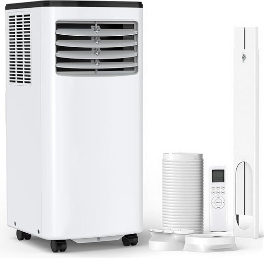 Electactic 8000 BTU Portable AC, 3-in-1 Air Conditioner with Dehumidifier & Cooling Fan, Remote Control, LED Display, Sleep Mode, Quiet, 24H Timer, 360° Casters & Window Kit, for Room Office Apartment