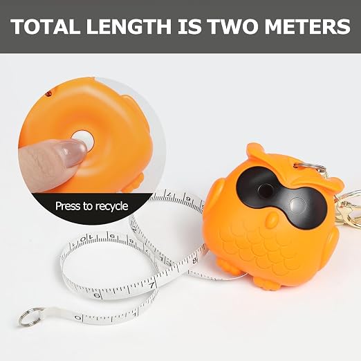 1 Pack Orange Owl Retractable Tape Measure, 2M / 79Inch Dual-Scale Soft Measuring Tape with Belt Clip, Sewing Ruler for Body Measurements & DIY Crafts