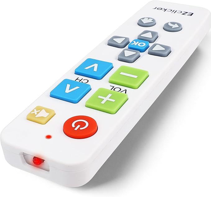 EZclicker Big Button Universal TV Remote (White) Simple Easy to Use, Great for Seniors, Works with Major TV Brands (2xAAA Batteries Not Included)