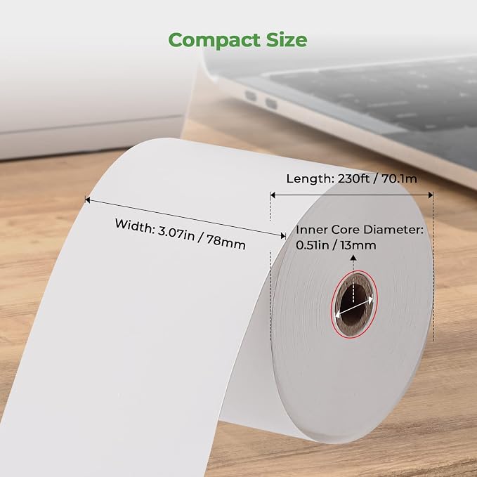 MUNBYN Thermal Paper 3 1/8 x 230ft, 10 Rolls Receipt Paper Work for Star Micronics TSP100 TSP143 Epson 80mm Receipt Printer Square POS Register, 80mm Thermal Receipt Papers, BPA Free, Plus Version