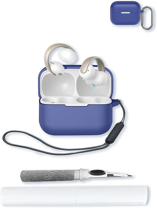 Case for Anker Soundcore AeroClip Open-Ear Clip-On Earbuds,Soft Protective,BOVUGAC Silicone Case Cover with Keychain & Cleaning Kit & Lanyard for Anker Soundcore AeroClip Earbuds-Blue