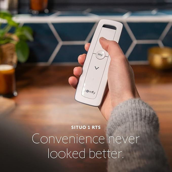 Somfy Remote Situo 1 Pure – 74300 RTS Single Channel Remote Control for 1 Motorized Shade or Group – RTS Only (Not Zigbee/Wi-Fi/Z-Wave) – Includes Wall Holder – Elegant White
