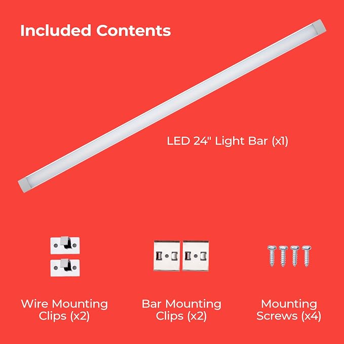 PureOptics LED Professional Push Wire® Under Cabinet Light Bar, Add-on, Plug-in or Hardwire Compatible, Adjustable White and RGB LED, for Utility Light, Closets, Garage, Pantry, (1) 24" Bar
