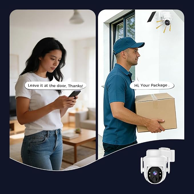 2K Solar Security Wireless Camera Outdoor, 2 Pack 2.4Ghz WiFi Battery Camera, 355° View Pan/Tilt Solar Camera with PIR Alarm, 2-Way Audio, Color Night Vision, IP65 Waterproof, Cloud & SD Storage