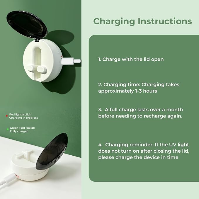 Oday Sonic Electric Toothbrush for Adults with Wall Mounted UV-Cleaning Toothbrush Holder and 4 Brush Heads, Wireless Charging, IPX7 Waterproof, 1 Month+ Battery, Green