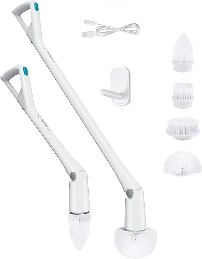 Tilswall Cordless Electric Spin Scrubber - Powered Shower & Tile Cleaning Brush with Detachable Handle, 2-Speed Modes & Extra Battery, for Bathroom Tub/Glass/Car Windows