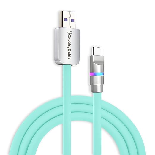chubbycable Neon Chubby - Fast Charge Cable with Smart Light RGB Color Gradual Light Up 100W Charging Cord LED USB C Cable Compatible with iPhone 17-15 Series, Light Blue, USB-A to Type-C, 1.64 FT